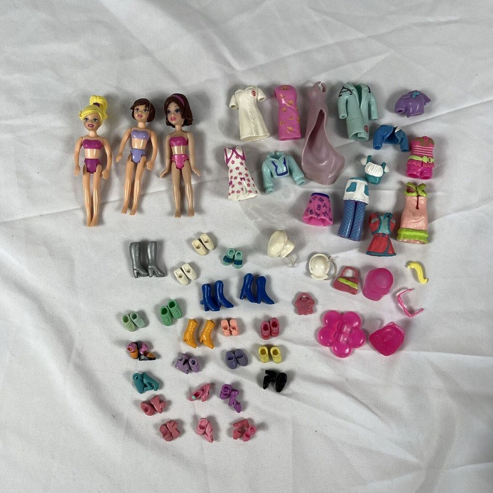 Polly Pocket Dolls & Clothes‎ Lot Dresses Shoes Purses Shirts Pants Outfits